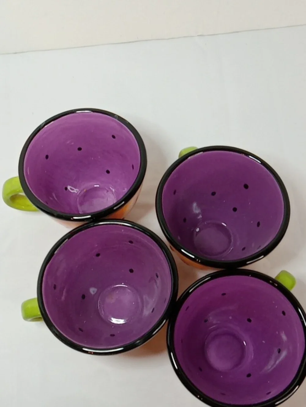 Halloween Pumpkin Ceramic Mugs Set of 4 - Orange with Green Handles